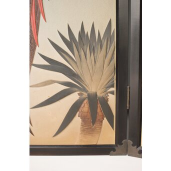 篠原如雪 木彫彩色南国花鳥図屏風　X414 