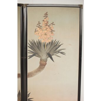 篠原如雪 木彫彩色南国花鳥図屏風　X414 