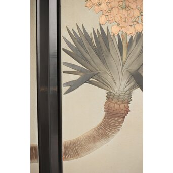 篠原如雪 木彫彩色南国花鳥図屏風　X414 