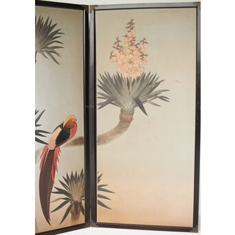 篠原如雪 木彫彩色南国花鳥図屏風　X414 