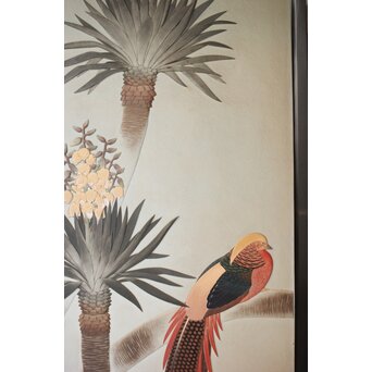 篠原如雪 木彫彩色南国花鳥図屏風　X414 