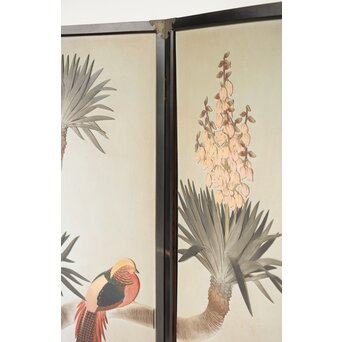 篠原如雪 木彫彩色南国花鳥図屏風　X414 