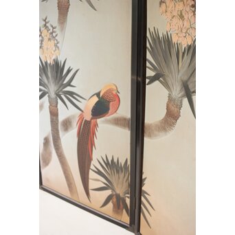 篠原如雪 木彫彩色南国花鳥図屏風　X414 