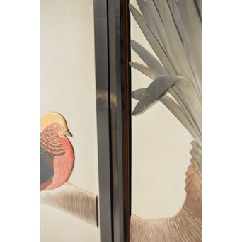 篠原如雪 木彫彩色南国花鳥図屏風　X414 