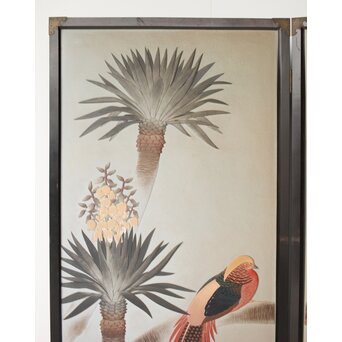 篠原如雪 木彫彩色南国花鳥図屏風　X414 