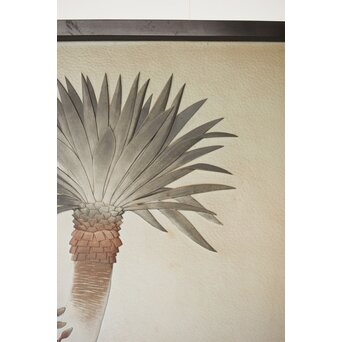 篠原如雪 木彫彩色南国花鳥図屏風　X414 