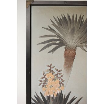 篠原如雪 木彫彩色南国花鳥図屏風　X414 