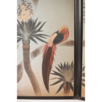 篠原如雪 木彫彩色南国花鳥図屏風　X414 