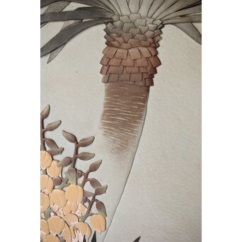 篠原如雪 木彫彩色南国花鳥図屏風　X414 