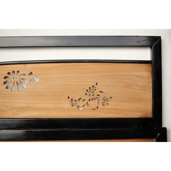 桐紋透かしの変則デザイン黒枠欄間 2枚1組　R0310 