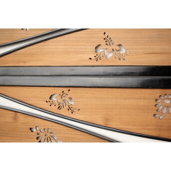 桐紋透かしの変則デザイン黒枠欄間 2枚1組　R0310 