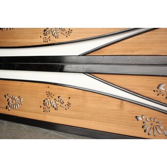 桐紋透かしの変則デザイン黒枠欄間 2枚1組　R0310 