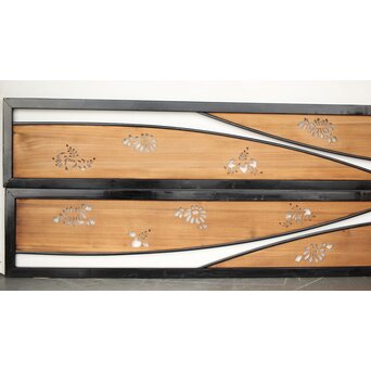 桐紋透かしの変則デザイン黒枠欄間 2枚1組　R0310 