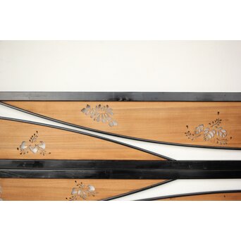 桐紋透かしの変則デザイン黒枠欄間 2枚1組　R0310 