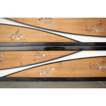 桐紋透かしの変則デザイン黒枠欄間 2枚1組　R0310 