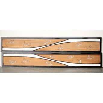 桐紋透かしの変則デザイン黒枠欄間 2枚1組　R0310