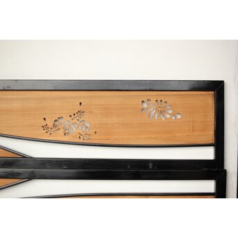 桐紋透かしの変則デザイン黒枠欄間 2枚1組　R0310 