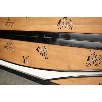 桐紋透かしの変則デザイン黒枠欄間 2枚1組　R0310 