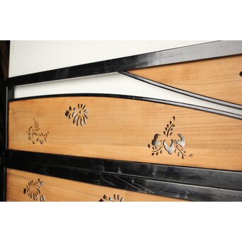 桐紋透かしの変則デザイン黒枠欄間 2枚1組　R0310 