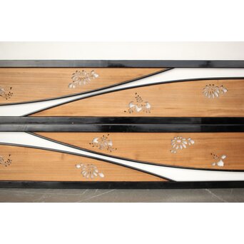 桐紋透かしの変則デザイン黒枠欄間 2枚1組　R0310 