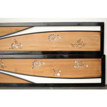 桐紋透かしの変則デザイン黒枠欄間 2枚1組　R0310 