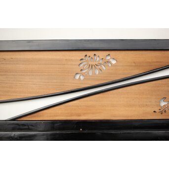 桐紋透かしの変則デザイン黒枠欄間 2枚1組　R0310 凝ったデザイン