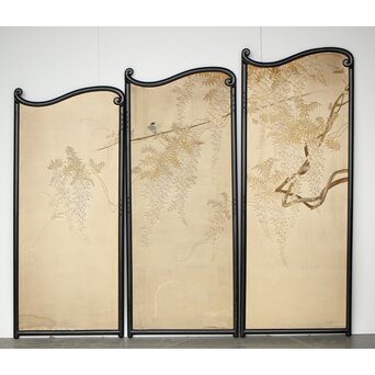 意匠明治刺繍 三枚屏風　Z425 