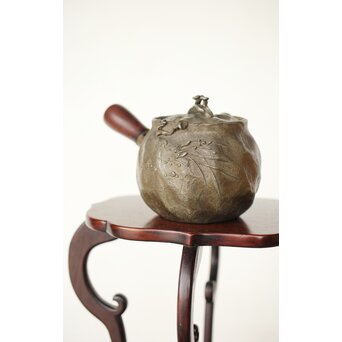 隺翁 砲口唐木手 錫急須　M368