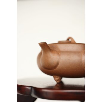 温故焼 漢詩彫 清水温故作 三足急須　P401 