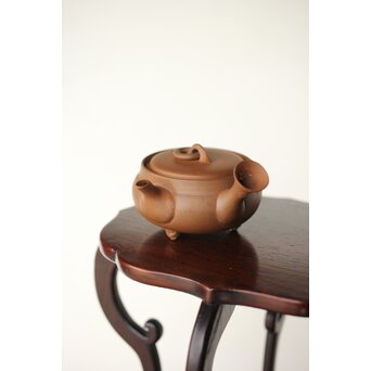 温故焼 漢詩彫 清水温故作 三足急須　P401 