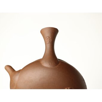 温故焼 漢詩彫 清水温故作 三足急須　P401 