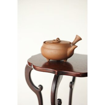 温故焼 漢詩彫 清水温故作 三足急須　P401 