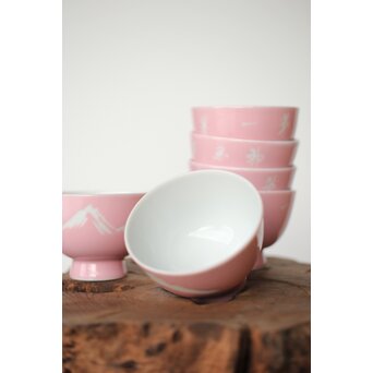春峰作 桃色漢詩山景 煎茶碗六客　P407 