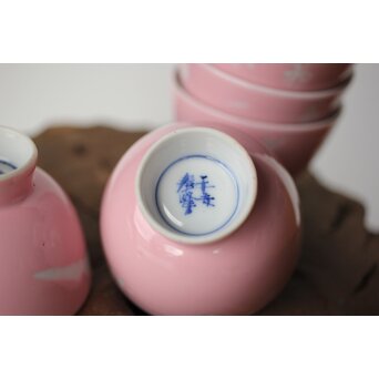 春峰作 桃色漢詩山景 煎茶碗六客　P407 