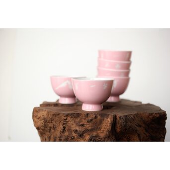 春峰作 桃色漢詩山景 煎茶碗六客　P407