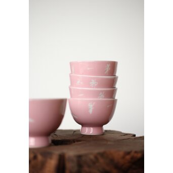 春峰作 桃色漢詩山景 煎茶碗六客　P407 