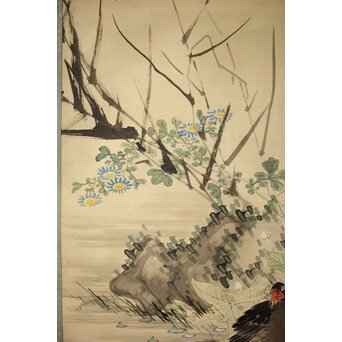 倣 池上秀畝 花鳥図 絹本軸装　Z427 