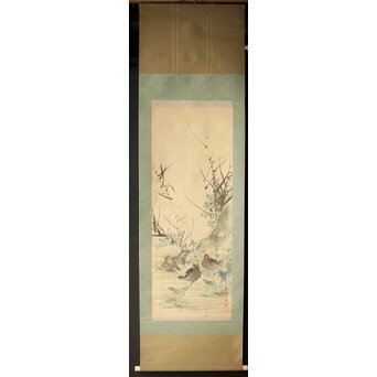 倣 池上秀畝 花鳥図 絹本軸装　Z427 