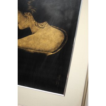 鳥毛清 漆工芸 沈金額【美人画】Q336 