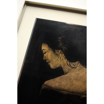 鳥毛清 漆工芸 沈金額【美人画】Q336