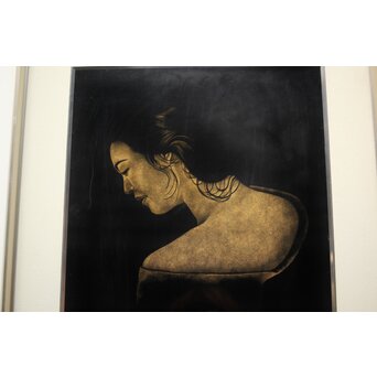 鳥毛清 漆工芸 沈金額【美人画】Q336 