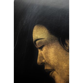 鳥毛清 漆工芸 沈金額【美人画】Q336 