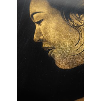 鳥毛清 漆工芸 沈金額【美人画】Q336 