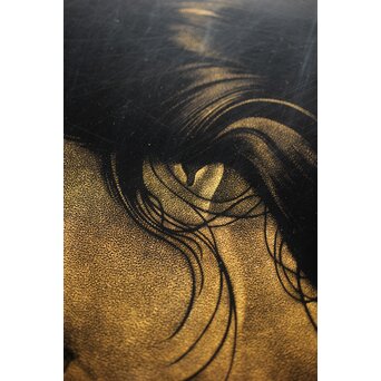 鳥毛清 漆工芸 沈金額【美人画】Q336 