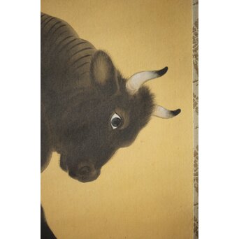 入江北宰【牡牛】絹本軸装 掛軸　Z432 