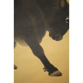 入江北宰【牡牛】絹本軸装 掛軸　Z432 