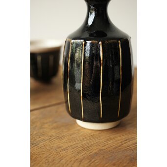 原清 人間国宝  北宋 磁州窯黒釉堆線意 ぐい呑 徳利　P409 