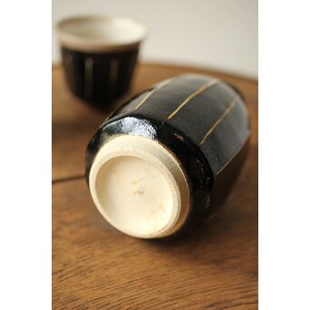 原清 人間国宝  北宋 磁州窯黒釉堆線意 ぐい呑 徳利　P409 