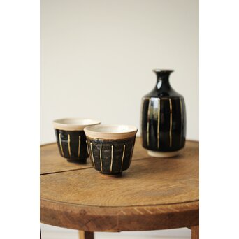 原清 人間国宝  北宋 磁州窯黒釉堆線意 ぐい呑 徳利　P409