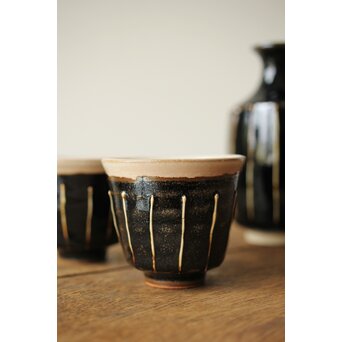 原清 人間国宝  北宋 磁州窯黒釉堆線意 ぐい呑 徳利　P409 